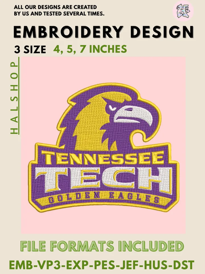 NCAA Tennessee Tech Golden Eagles Logo β Instant Download Embroidery Design ππ