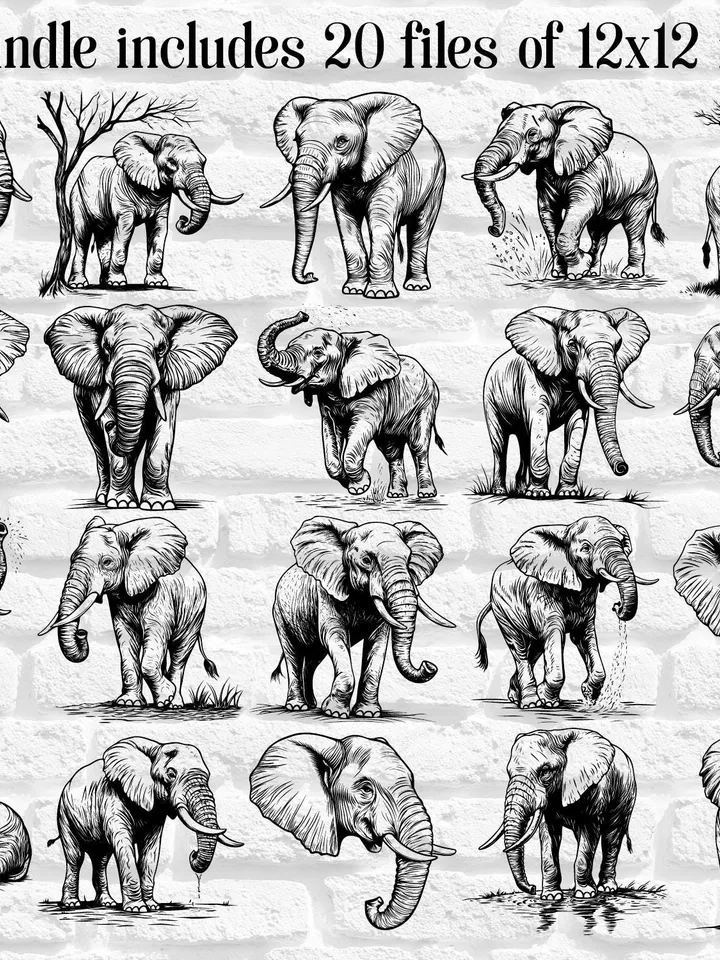 Vector 20 Elephant Design Bundle cute Elephant PNG for Sublimation Elephant SVG file for cricut, Elephant Laser Cut file for engraving