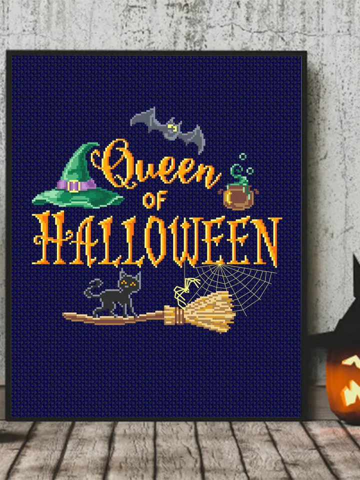 Halloween quotes cross stitch pattern digital PDF Halloween queen cross stitch Halloween embroidery Funny xstitch chart Beginner stitch #H13