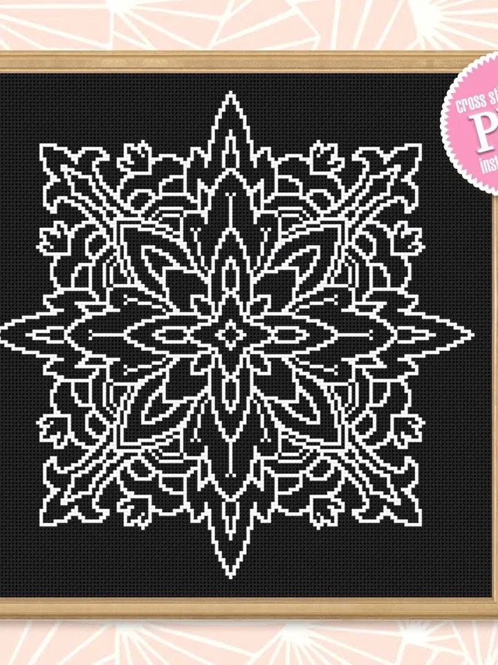 Square mandala cross stitch pattern download PDF Monochrome cross stitch Easy mandala embroidery beginners Modern quick cross stitch #M85