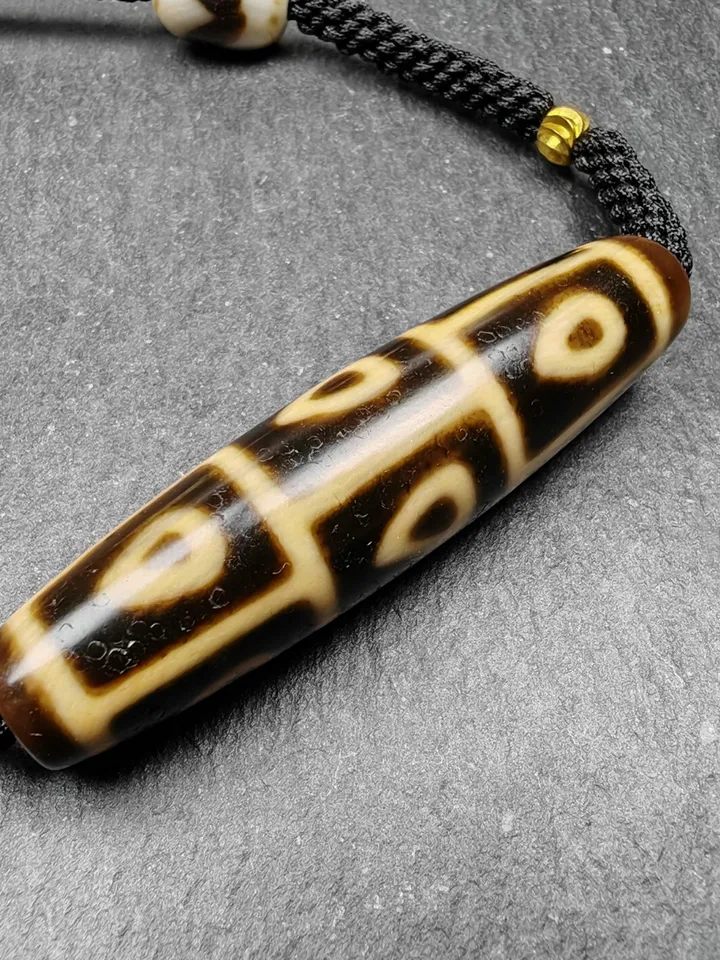 Gandhanra Antique Tibetan 9 Eyes Bodhi Dzi Bead Necklace, 2.13&quot; x 0.51&quot;, 30 Years Old,Protective Jewelry,Spiritual Gift