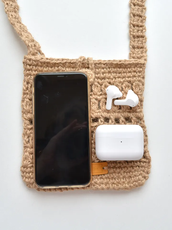 Jute bag crochet pattern, mini bag pattern, Boho bag, phone bag, Crossbody purse, crochet purse, phone pouch