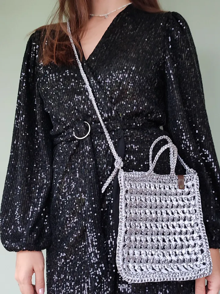 Silver Handmade Raffia Crochet Bag - Stylish Womens Accessory for Any Occasion