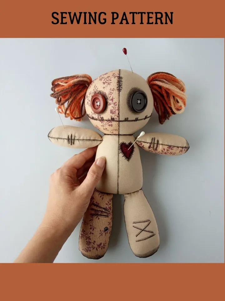 Doll With Button Eyes Sewing Pattern PDF (2 sizez)
