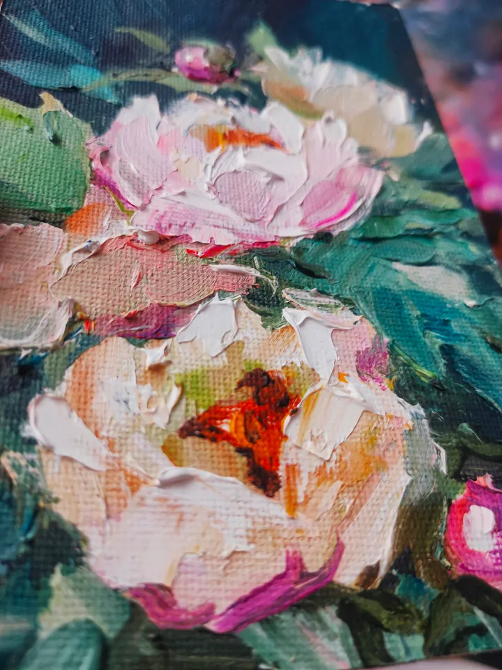 Pink Peonies Original Art Wall Art Oil Painting Flowers impasto Artwork Canvas Art Small Painting 6 by 4 inches