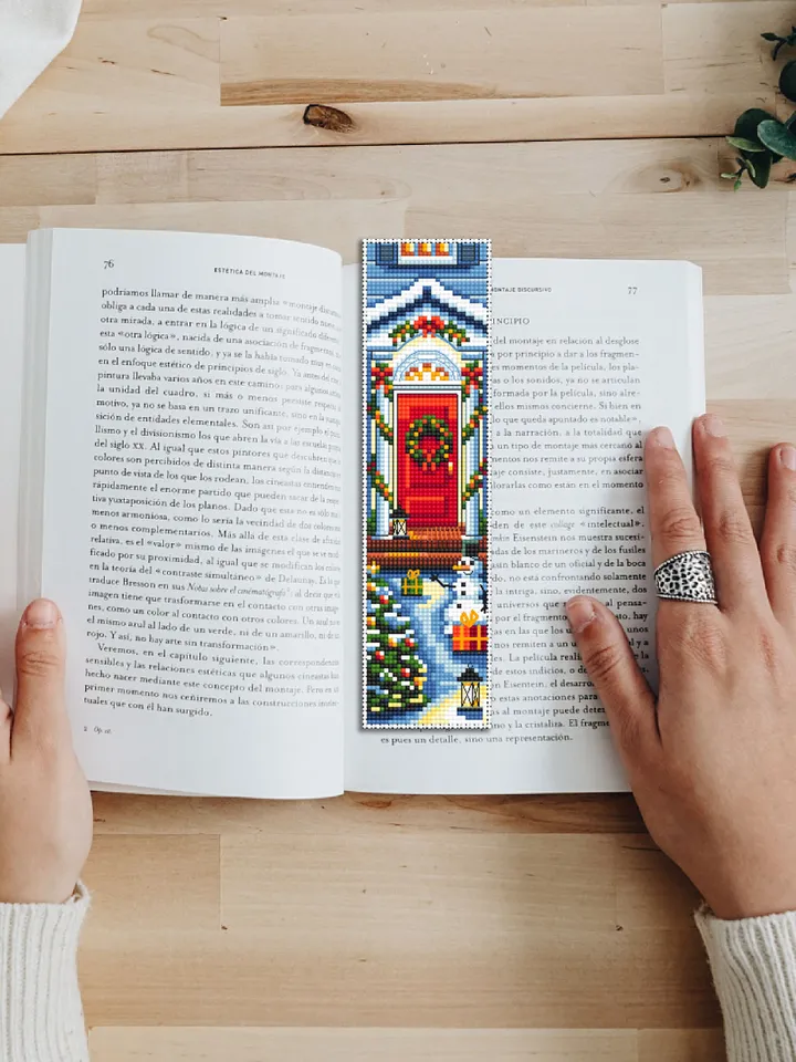 Christmas bookmark cross stitch pattern download PDF Christmas house cross stitch chart, Holiday handmade bookmark, Red door embroidery #B91