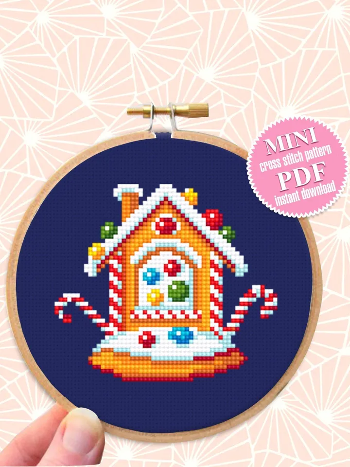 Small Christmas cross stitch pattern download PDF Mini gingerbread house cross stitch chart Tiny Christmas pattern digital PDF DIY gift #N47