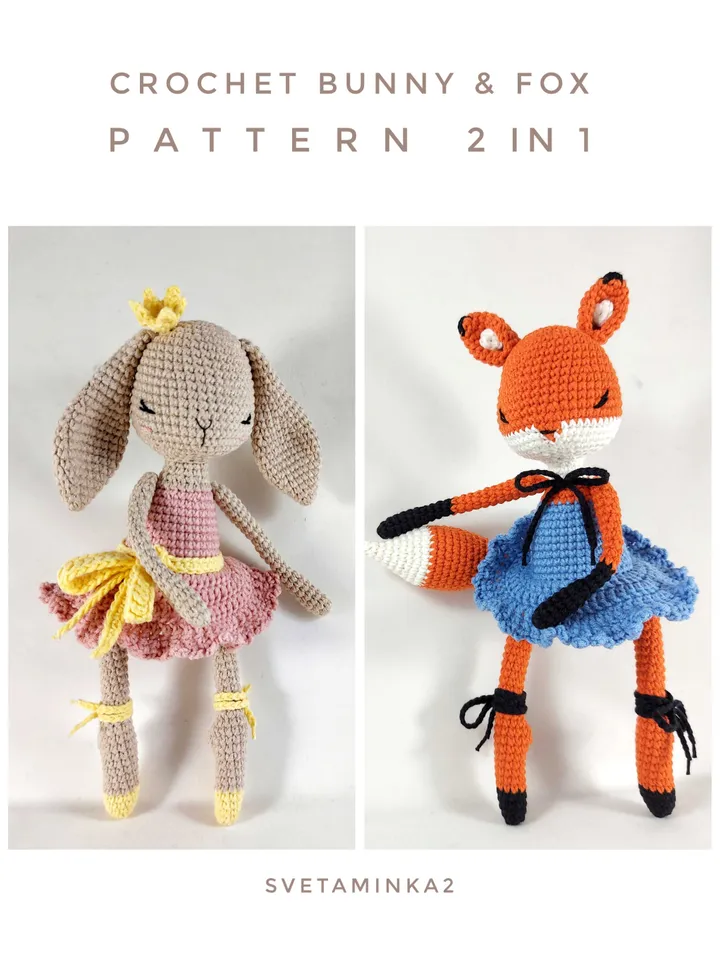 Crochet Bunny Pattern. Crochet Fox Pattern. Amigurumi Bunny. Amigurumi Fox. Digital Download. PDF.