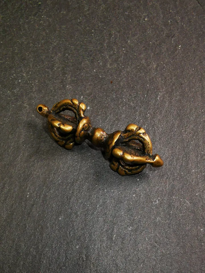 Gandhanra Tibetan Buddhist Amulet,Dorje Vajra Pendant with Leather Chord,Made of Brass,1.5"