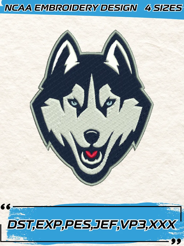 UConn Huskies Embroidery Designs,NCAA Logo Embroidery Design,Machine Embroidery Design File,4 Sizes, Digital Download