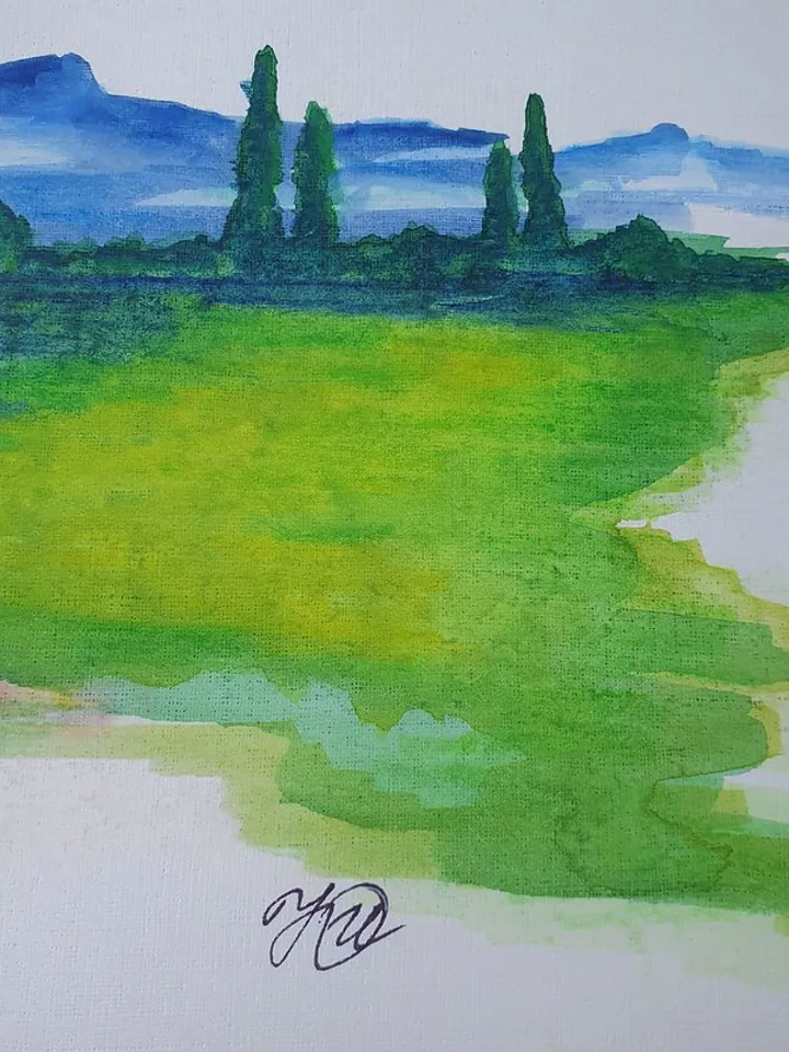 Tuscany Painting Original Art Landscape Wall Art Red Poppy Artwork Watercolor