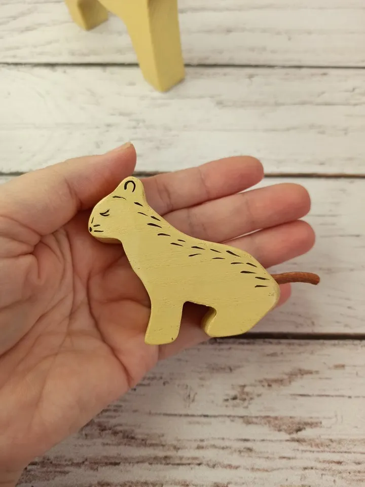 Wooden safari animals,figures lion and lion cu , Montessori baby toys, first toy
