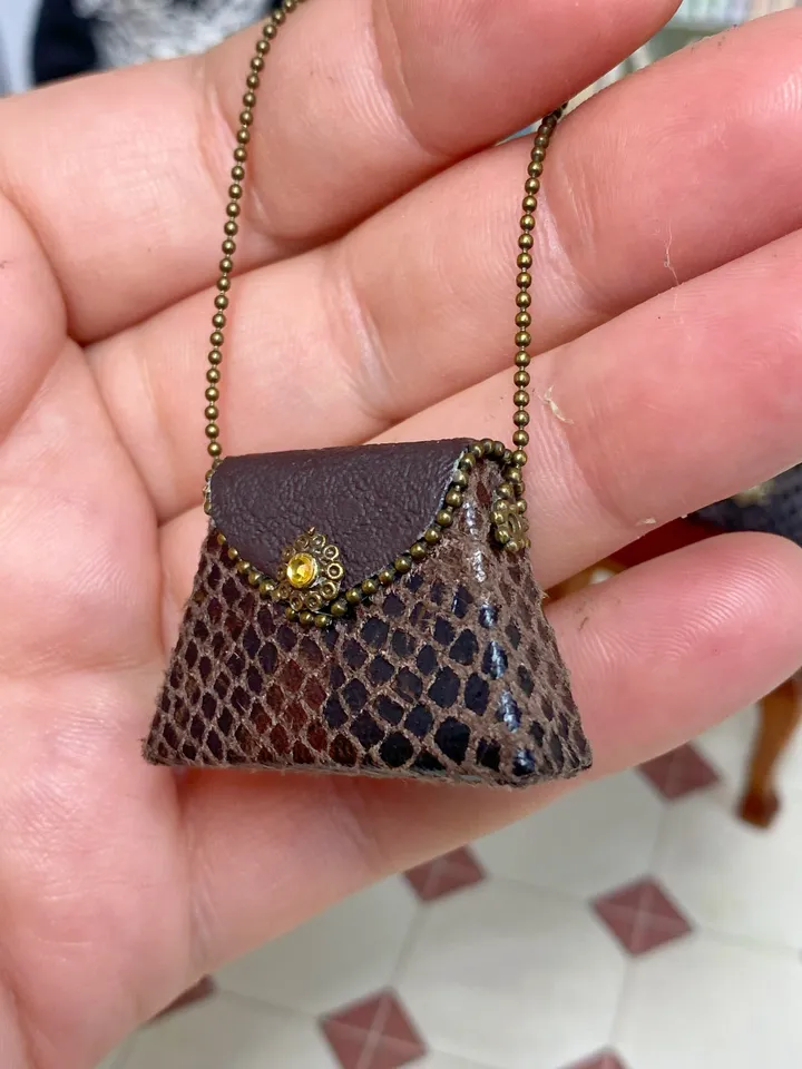 Doll bag. Imitation. 1:12. Doll accessories. Leather bag for a doll.