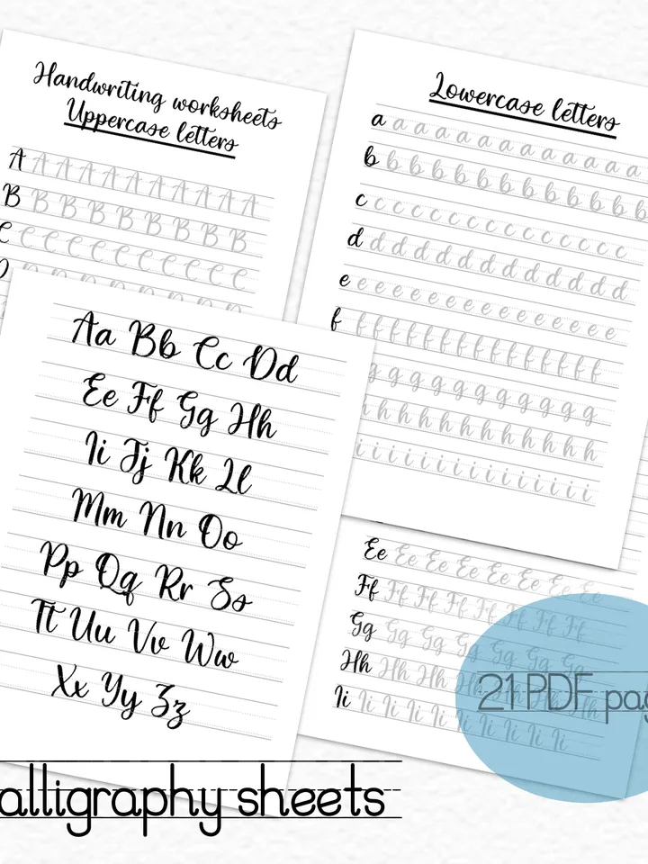 Digital Calligraphy Worksheets with Fine Brush Pen - 21 Pages