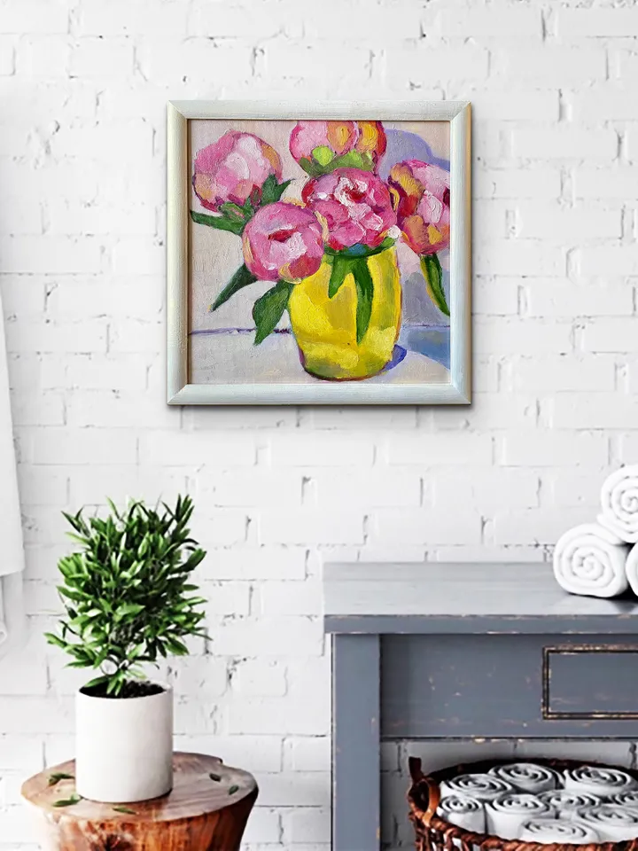 Peony painting, Original oil Painting on canvas, Flower Wall Art, Framed floral art