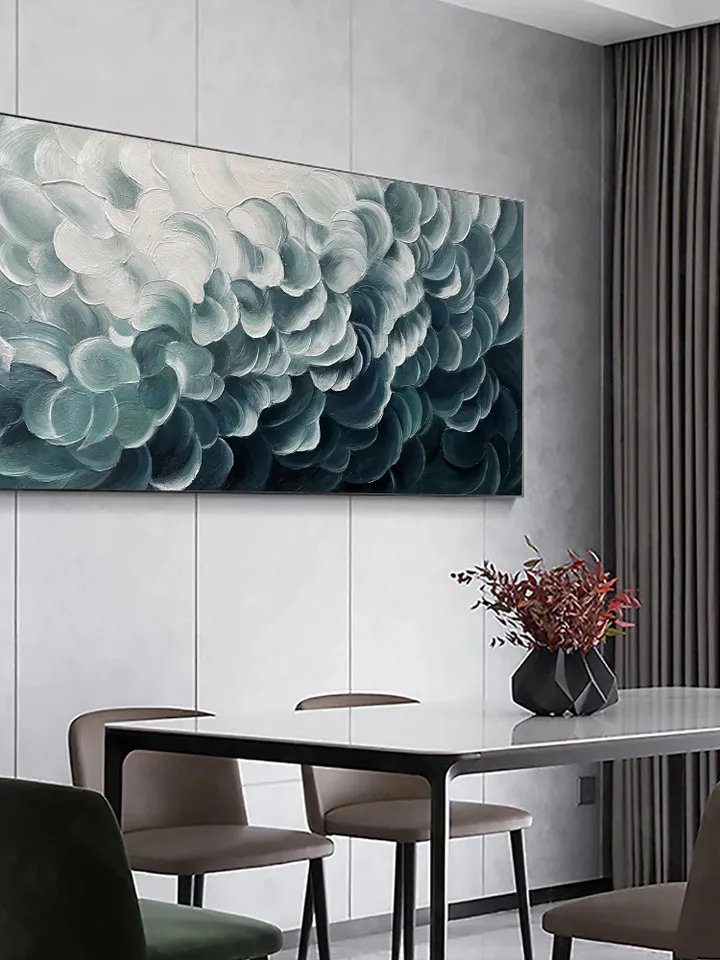 Original Blue and White Waves Oil Painting on Canvas Abstract Textured Wall Decor for Modern, Large Wall Art Living room Wall Art Home Decor
