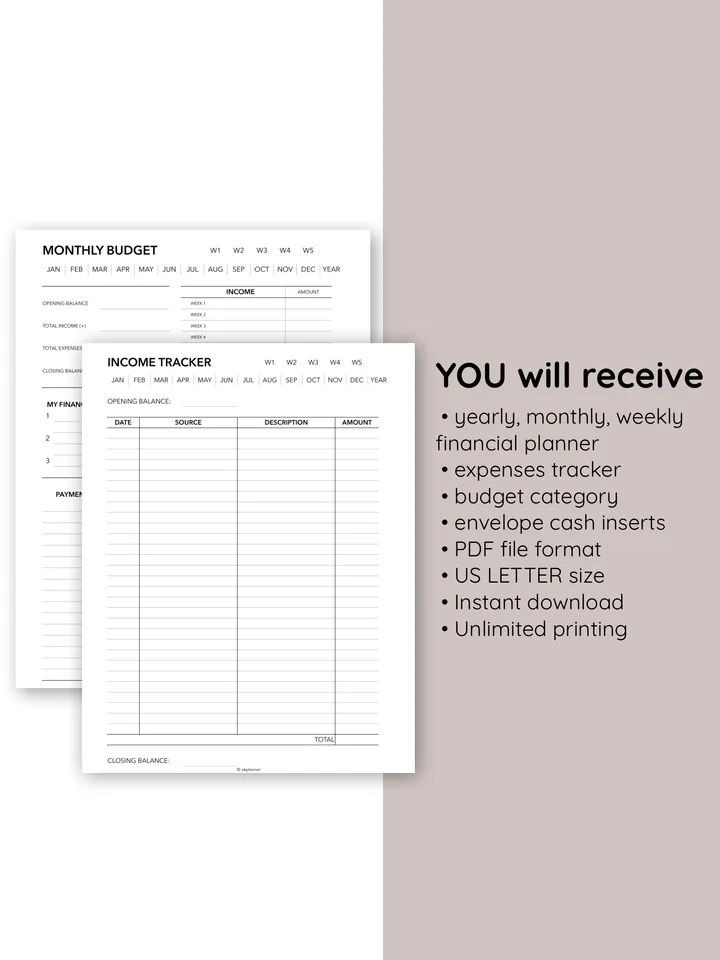 Personal Financial planner with expenses tracker for busy women. Printable Budget planner book. Family finance planning. Cost-of-living crisis printables.