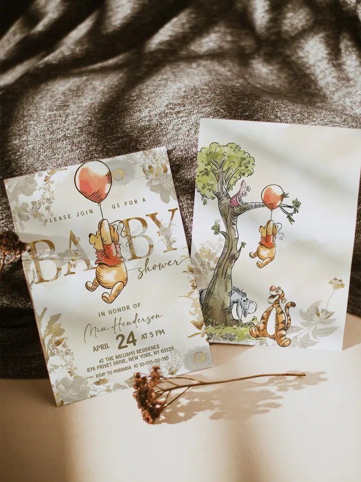 Classic Winnie Pooh Baby Shower Invitation; Neutral Baby Shower Template; Wizard Baby Shower Invite; Honey Bear Invite; Winnie Pooh poom77