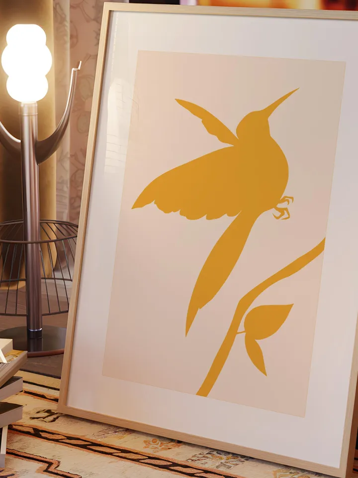 Minimalist Bird Wall Art Boho Bird Poster Abstract Nature Silhouettes Modern Yellow Decor Scandinavian Style Contemporary Bird Digital Art