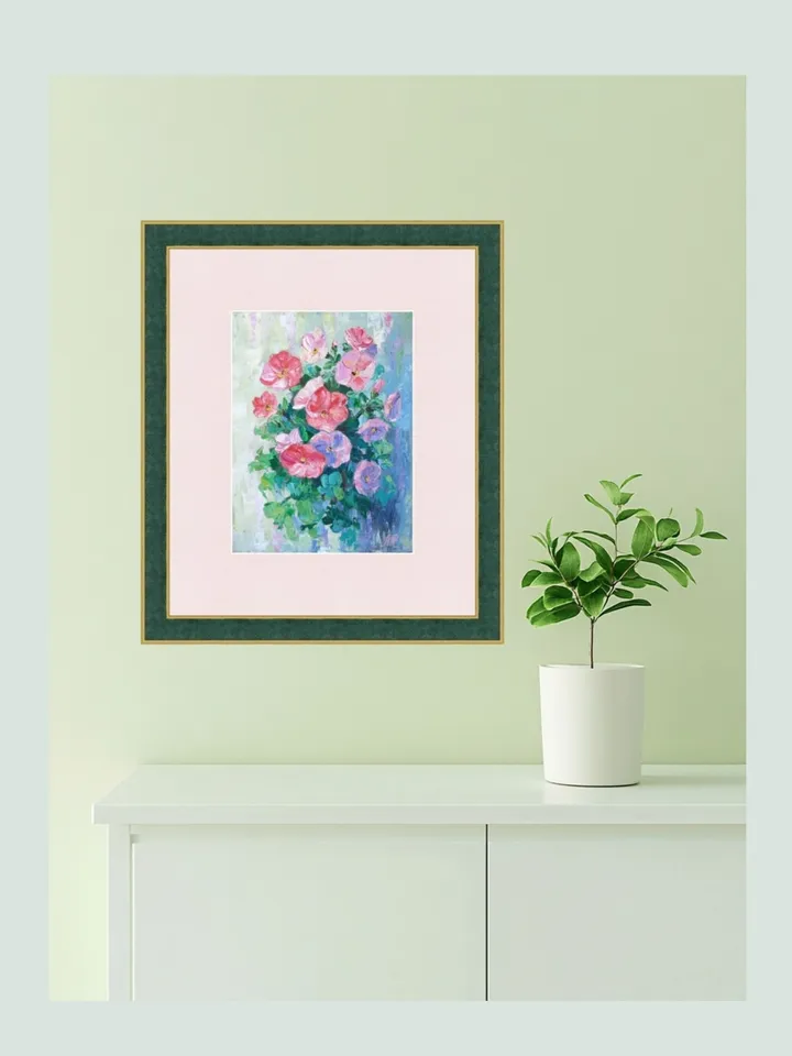 Original Oil Painting Geranium Small Artwork Abstract Flowers in Palette Knife Style Geraniums Impasto Home Decor