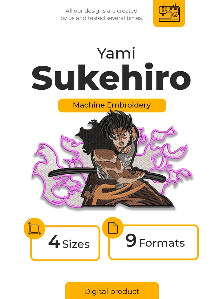 Yami Sukehiro Embroidery Design File/ Black Clover Anime Embroidery Design/ Machine Design. Swoosh