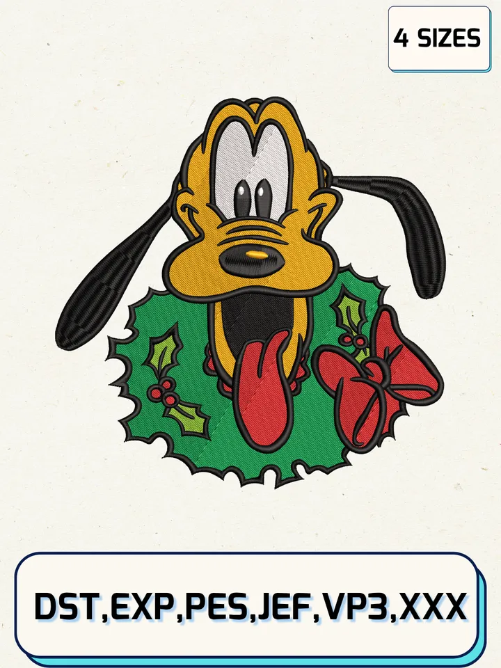 Disney Pluto Christmas Embroidery Design,Christmas Embroidery Designs,Machine Embroidery Files,Disney Pluto Embroidery Design,4 sizes