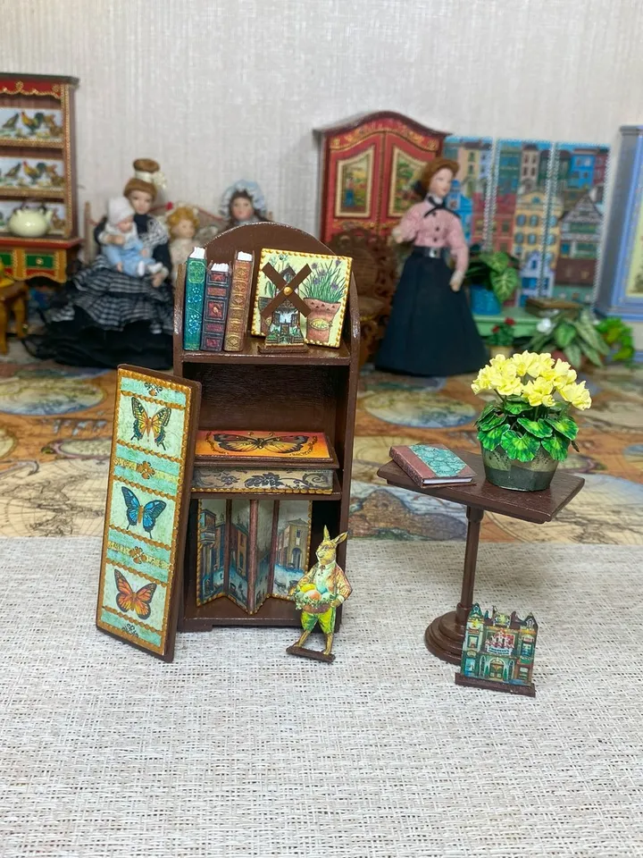 Set of furniture with accessories. 1:12. miniature dollhouse. Furniture for dolls.