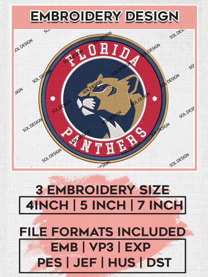 Florida Panthers Circle Logo Machine Embroidery Files, NHL Florida Panthers Embroidery Designs, NHL Panthers Logo, NHL Embroidery Designs, Digital Download