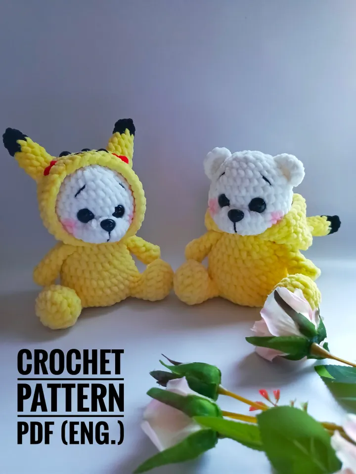 CROCHET PATTERN (PDF): Pikachu Amigurumi, Crochet Plush Pikachu  toy pattern, crochet pattern bear