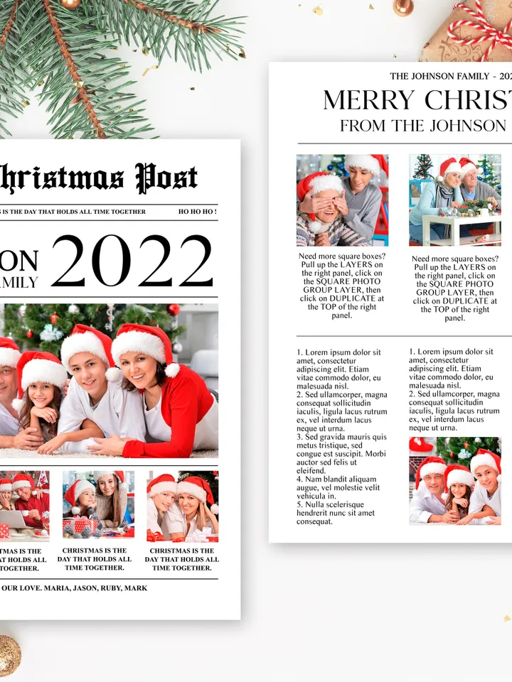 Christmas Newsletter Template, Editable Year In Review Template