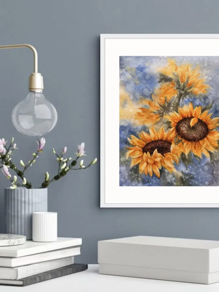 Sunflowers Original Painting Yellow Flowers Painting Wildflowers Watercolor Art Meadow Wall Art