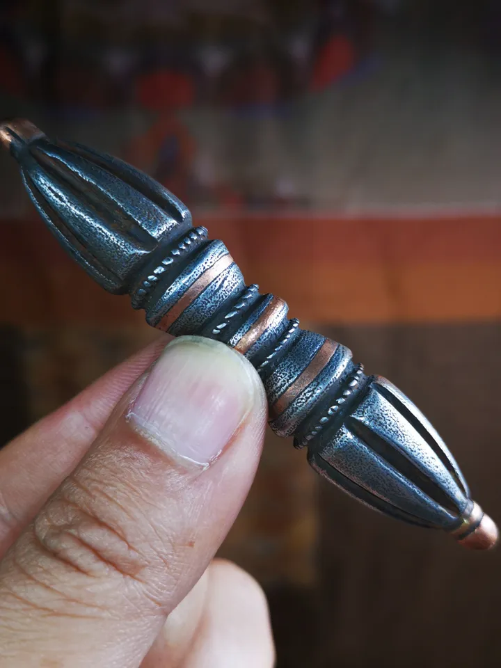 Vintage Tibetan Ritual Implement by Gandhanra - Nine-Pronged Vajra Dorje of Vajrayana Buddhism - Made of Cold Iron - 30 Years