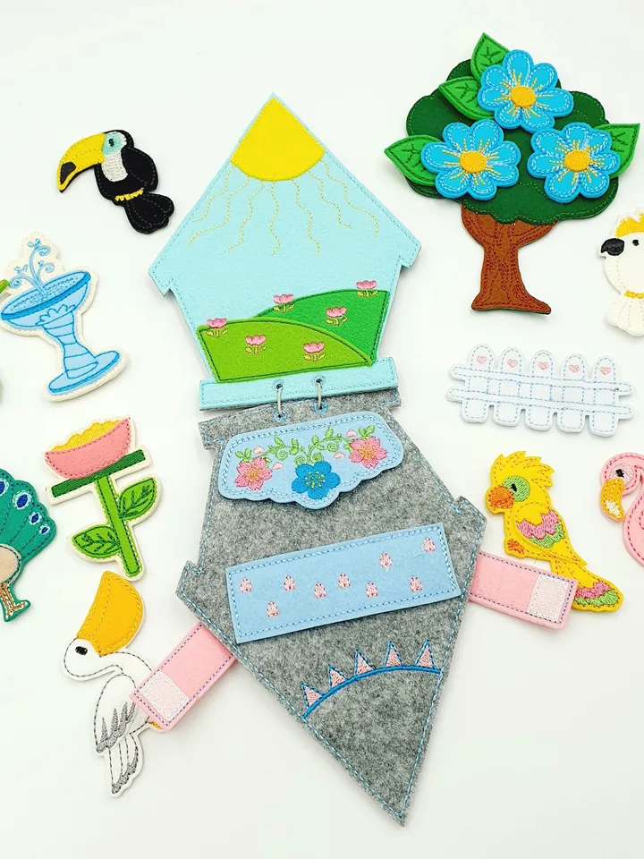 ITH Birdhouse Handbag & Felt Birds Playset Embroidery Design | Pelican Parrot Flamingo Toy Pattern 5x7 | Digital Download