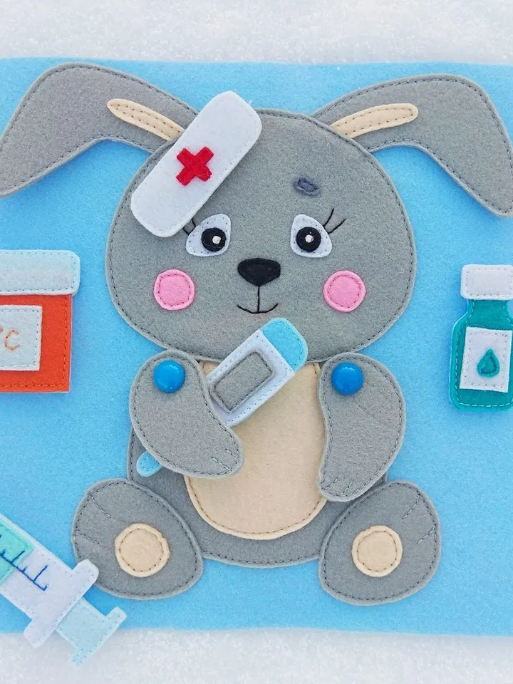 Doctor Quiet book Pattern , Felt book pattern pdf, Soft sensory book template, Busy book sewing ideas for kids 2, 3, 4 year old
