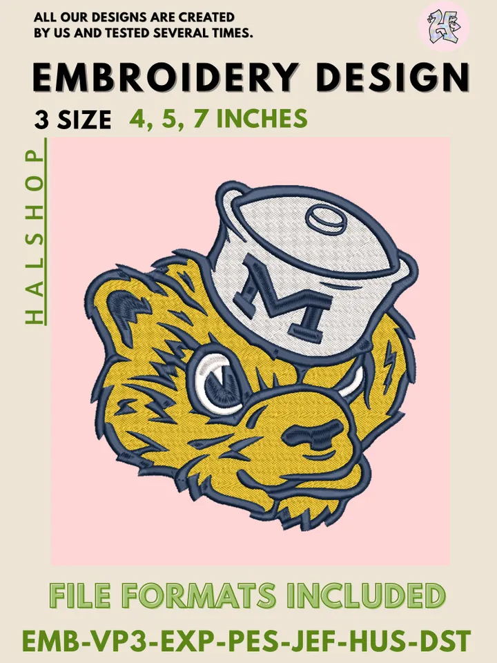 NCAA Michigan Wolverines Round Logo Embroidery Design – College Sports Team Digital Embroidery File, Machine Embroidery Pattern for Instant Download
