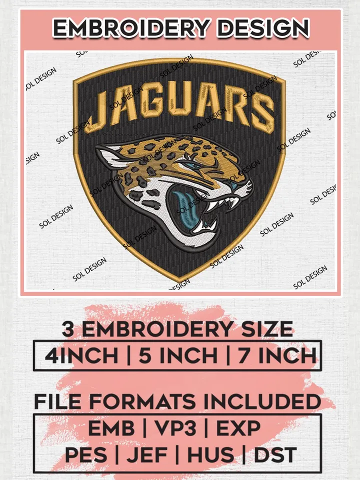 Jacksonville Jaguars Embroidery Designs, NFL Jaguars, NFL Embroidery Designs, NFL Jacksonville Jaguars Machine Embroidery Design, Digital Download