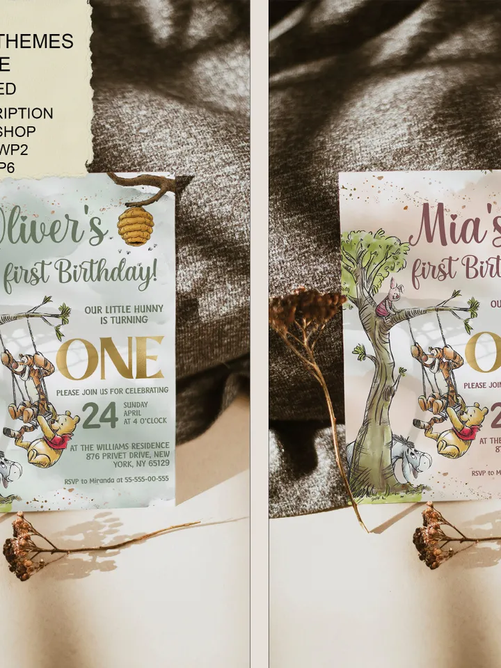 Classic Winnie Pooh Baby Birthday Invitation; Winnie Pooh Baby Birthday ; Greenery Baby Birthday; Honey Bear Birthday; Winnie Pooh wp5