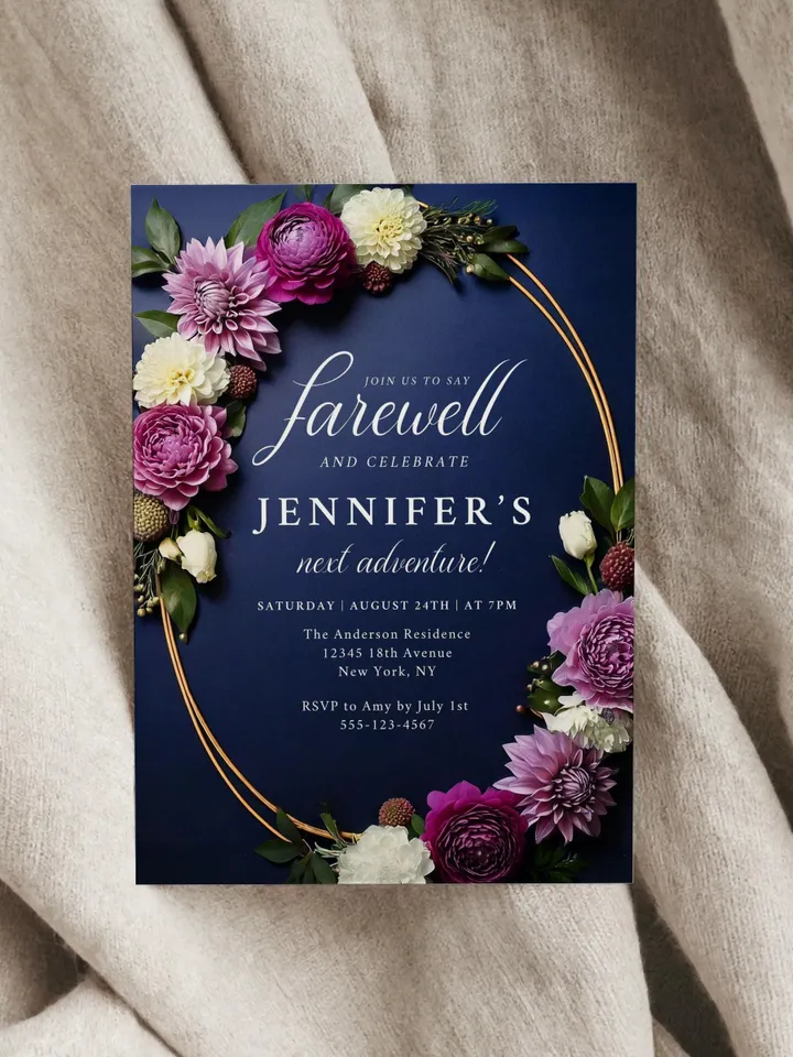 Editable Farewell Invitation | Printable Moody Floral Going Away Party Template, Moving Away Canva Digital Template Download
