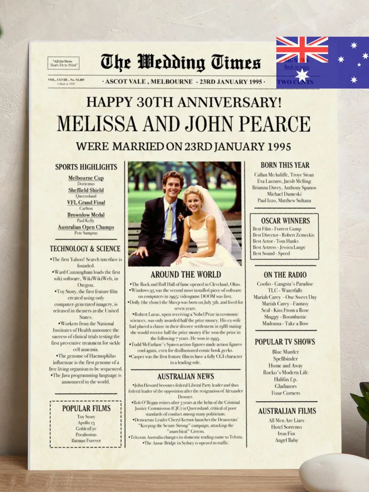30th anniversary gift for parents, 30th anniversary gift for husband, 30th wedding anniversary gift for couple, 1995 wedding anniversary