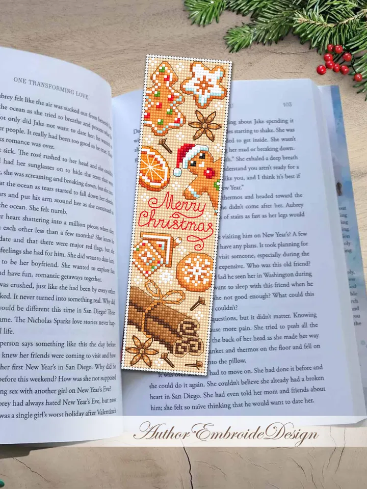 Christmas bookmark cross stitch pattern PDF download Christmas gingerbread cross stitch, Bookmark pattern digital PDF, Christmas spice #N381