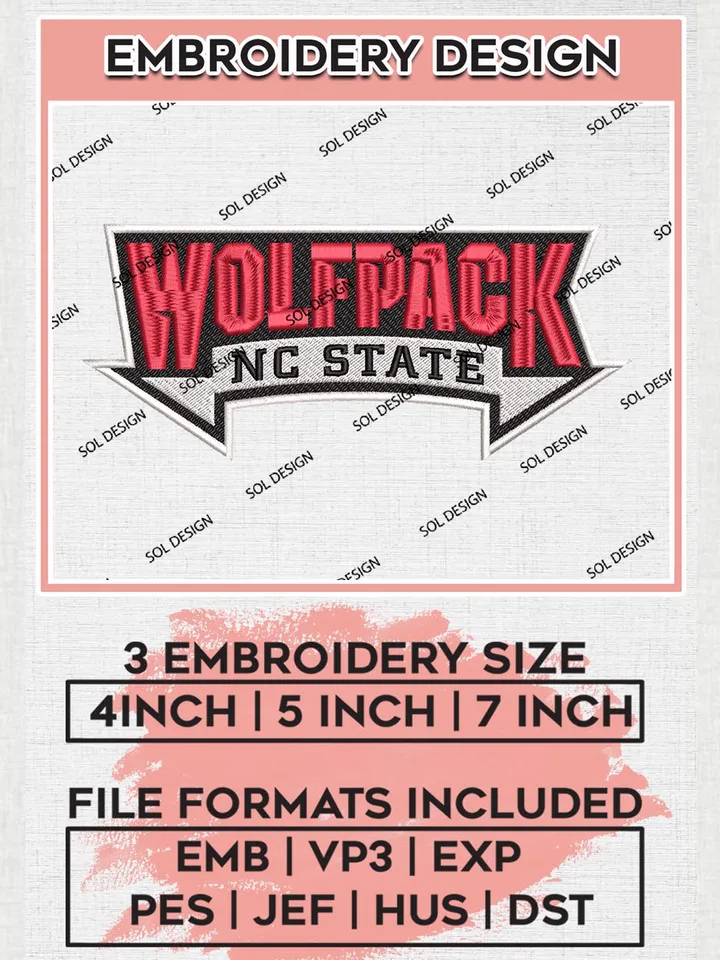 NCAA NC State Wolfpack Team Word Logo Embroidery Design Files, NCAA NC State Wolfpack Machine Embroidery, NCAA Teams, 3 sizes, NCAA Machine embroidery designs, Digital Download