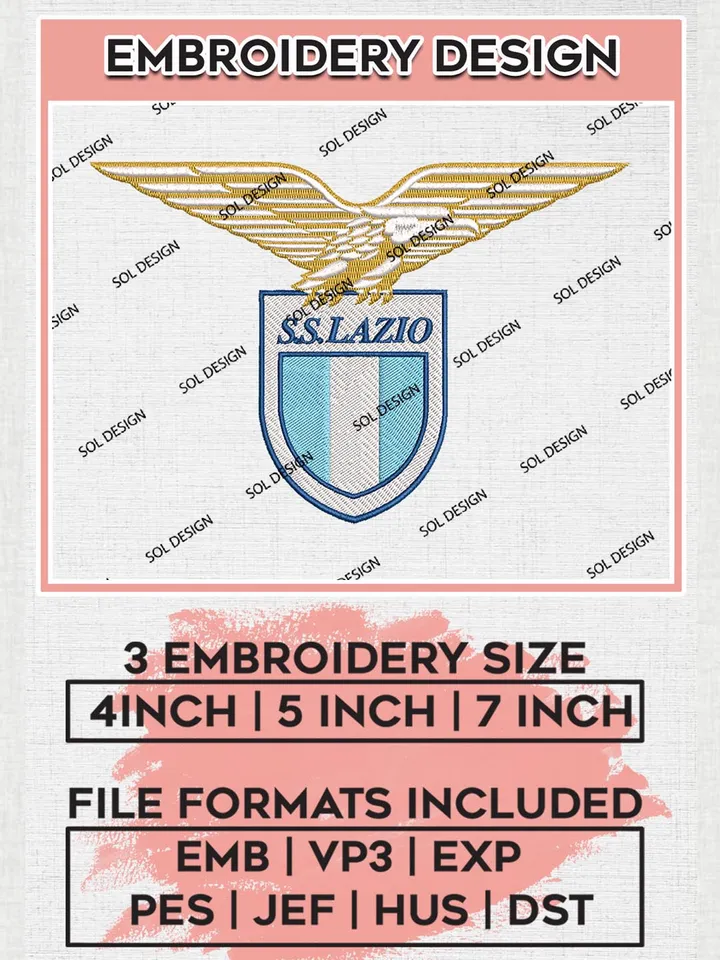 Lazio Logo Embroidery Design, Serie A Embroidery files, Serie A Lazio Teams, Football, Digital Download