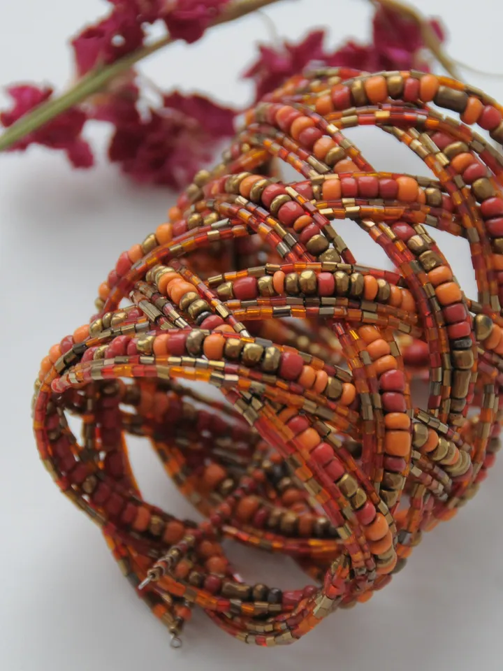 Beaded Handmade Wide Classy Elegant Bracelet | Orange Glamorous Beads Bracelet | Elegant Summer Wide Bracelet |Womans Beaded Jewerly