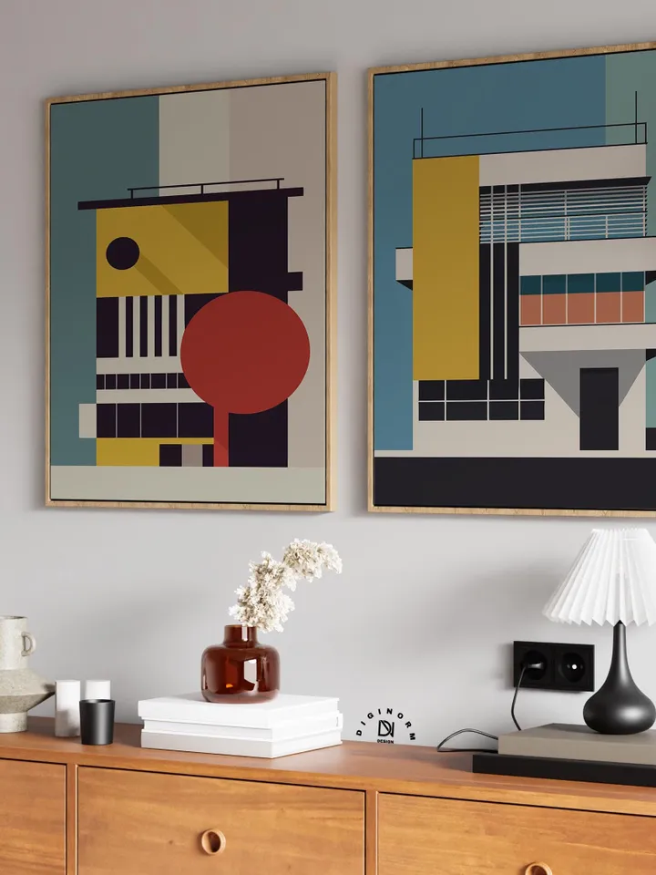 Bauhaus Set of 6 Poster, Bauhaus Building Architectural Print, Gallery Wall Set, Mid Century Modern, High Quality Digital Download print set