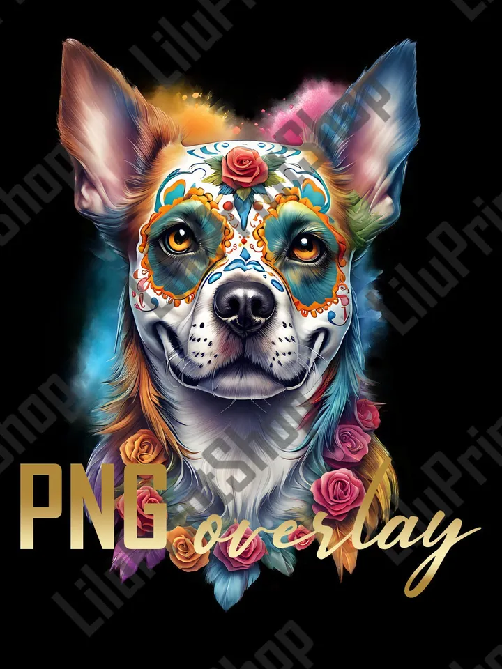 Dog with flowers png clipart. Floral dog head overlay, Digital instant download for sublimation