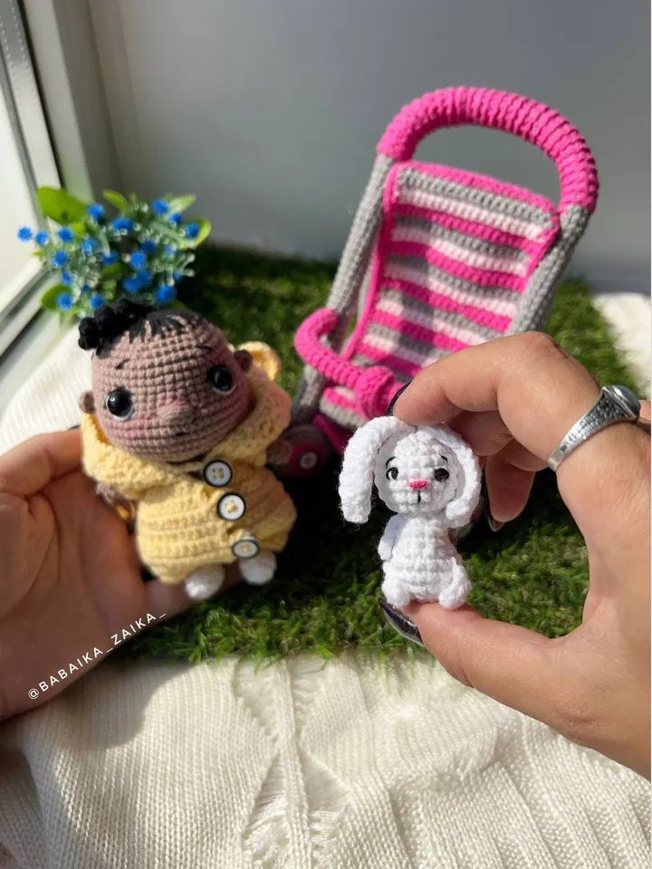 PDF Crochet Pattern Baby in a Baby Stroller, Amigurumi baby doll pattern, Crochet Stroller, Cute bunny, Crochet animal, Crochet carriage