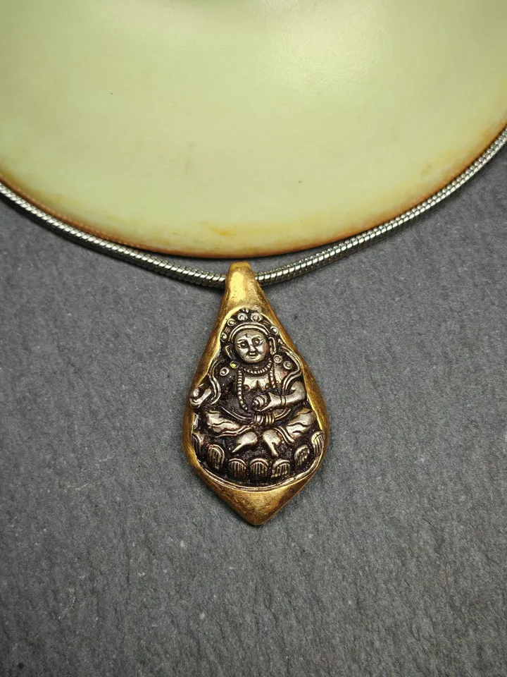 Gandhanra Handmade Tibetan Buddhist Amulet Necklace | Yellow Jambhala Protection Necklace for Wealth | Unique Spiritual Jewelry