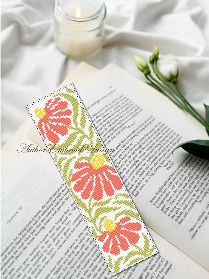 Abstract flowers bookmark cross stitch pattern PDF download Boho flowers cross stitch chart, Modern bookmark pattern digital PDF #B305