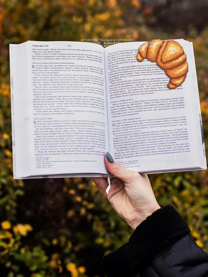 Corner bookmark cross stitch pattern PDF download Croissant cross stitch chart, Food bookmark digital PDF, Funny bookmark for beginner #B245