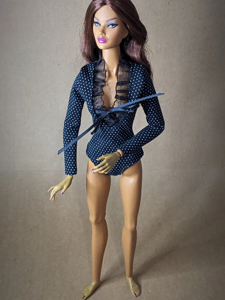 Handmade black & white bodysuit for 16-inch Fashion Royalty dolls (FR16)
